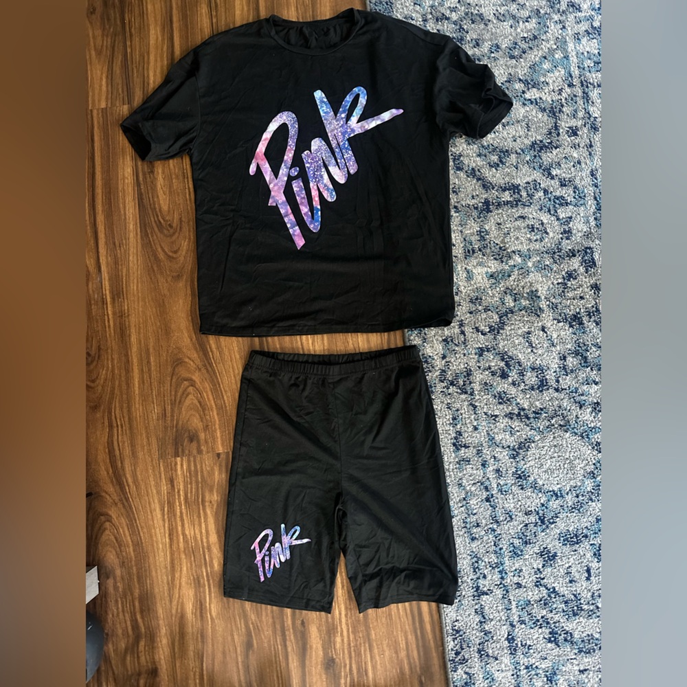 SHEIN Black Long Sleeve Tee with Galaxy Script